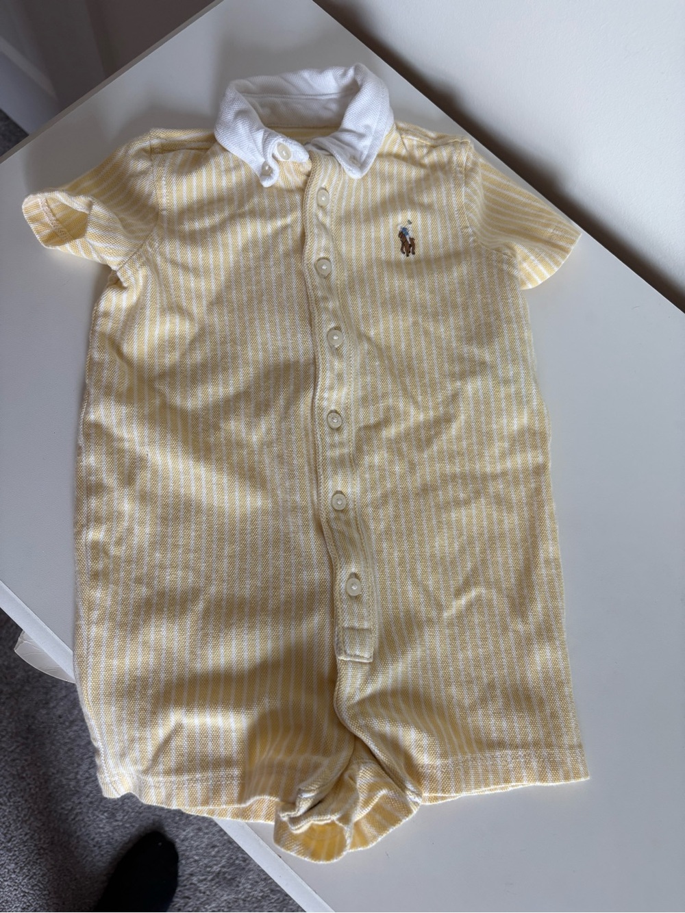 Polo by Ralph Lauren Yellow & White Striped Button-Down Baby Romper